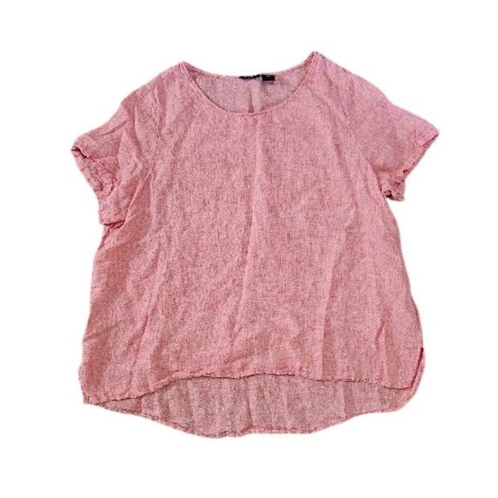 Tahari 100% Linen Top Women 1X Red Pink Short Sleeve Lightweight Shirt